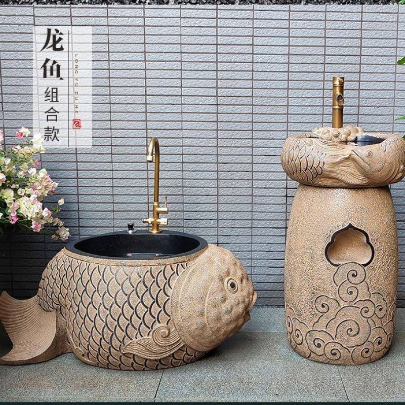 创意户外院拖98把池洗手台洗盆阳台庭墩水室外花园拖布池仿石刻