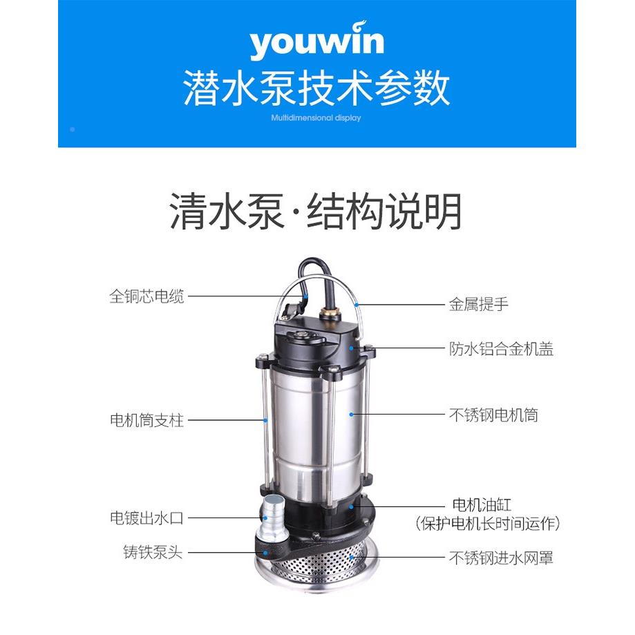 家上海人铜排线潜水泵20v抽水机用不锈钢污水泵化粪池污2HUS泵清