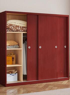 简约门现代实衣式柜木推拉卧室家用松木2门滑CZE移门柜子中原木衣