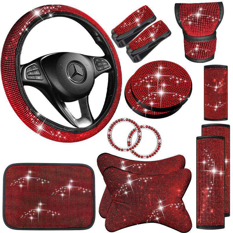 跨境挡2EPY镶钻车内车载把套护肩烫钻排品套装汽车头枕车车用护颈