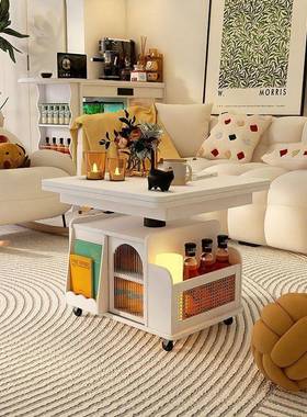 白色升降几柜可折茶叠餐桌移动UIF推车茶桌茶台两客厅沙发边用全