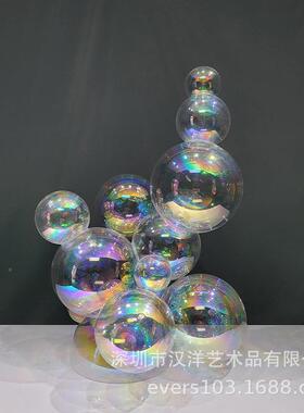 透明炫彩玻璃板球酒店大堂餐炫彩玻璃厅商业中心楼处样间售代门现