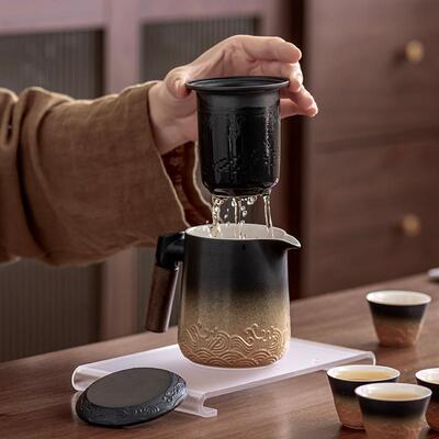 客海浪旅行茶具便携31271一壶四式杯陶瓷户外露营泡茶礼品快杯套