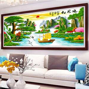 纯厅手工十米绣字成品迎客松财F9H69J6J运版2米3客山水风景画简约