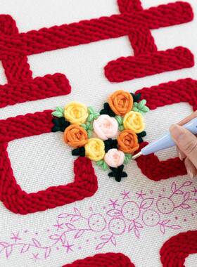 戳戳绣工DI手闺蜜新Y婚创意礼物囍结连理COO木框装饰婚房材料送包