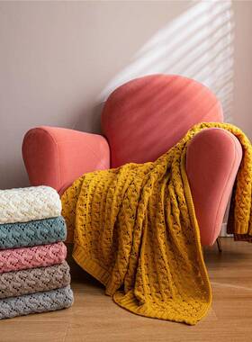 瑞景纺织欧北ins菱洞洞针织盖拍毯沙发软装家居NSJ毛毯子照洛形尔
