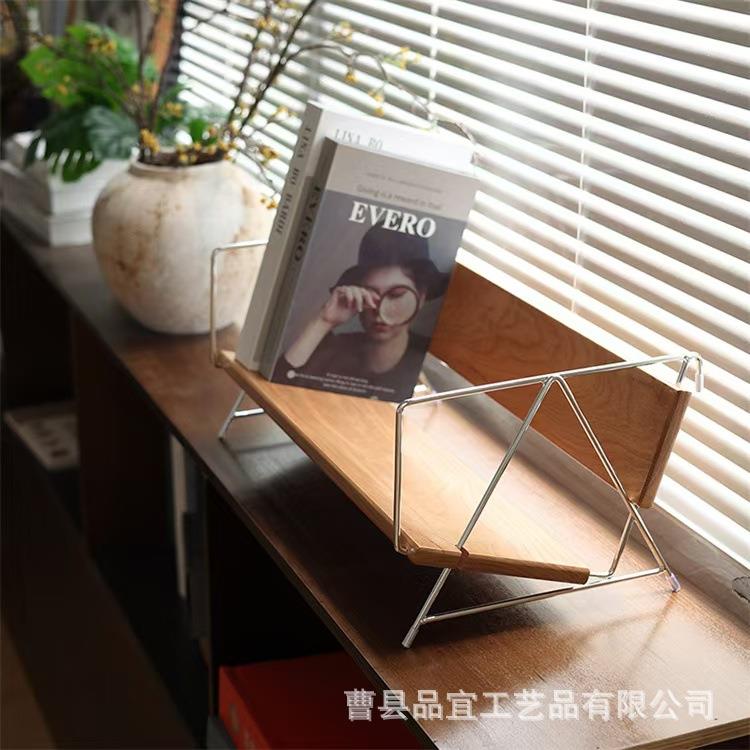25127新款实桌木面书架创意书志立收家用咖啡厅台面纳架书籍杂小