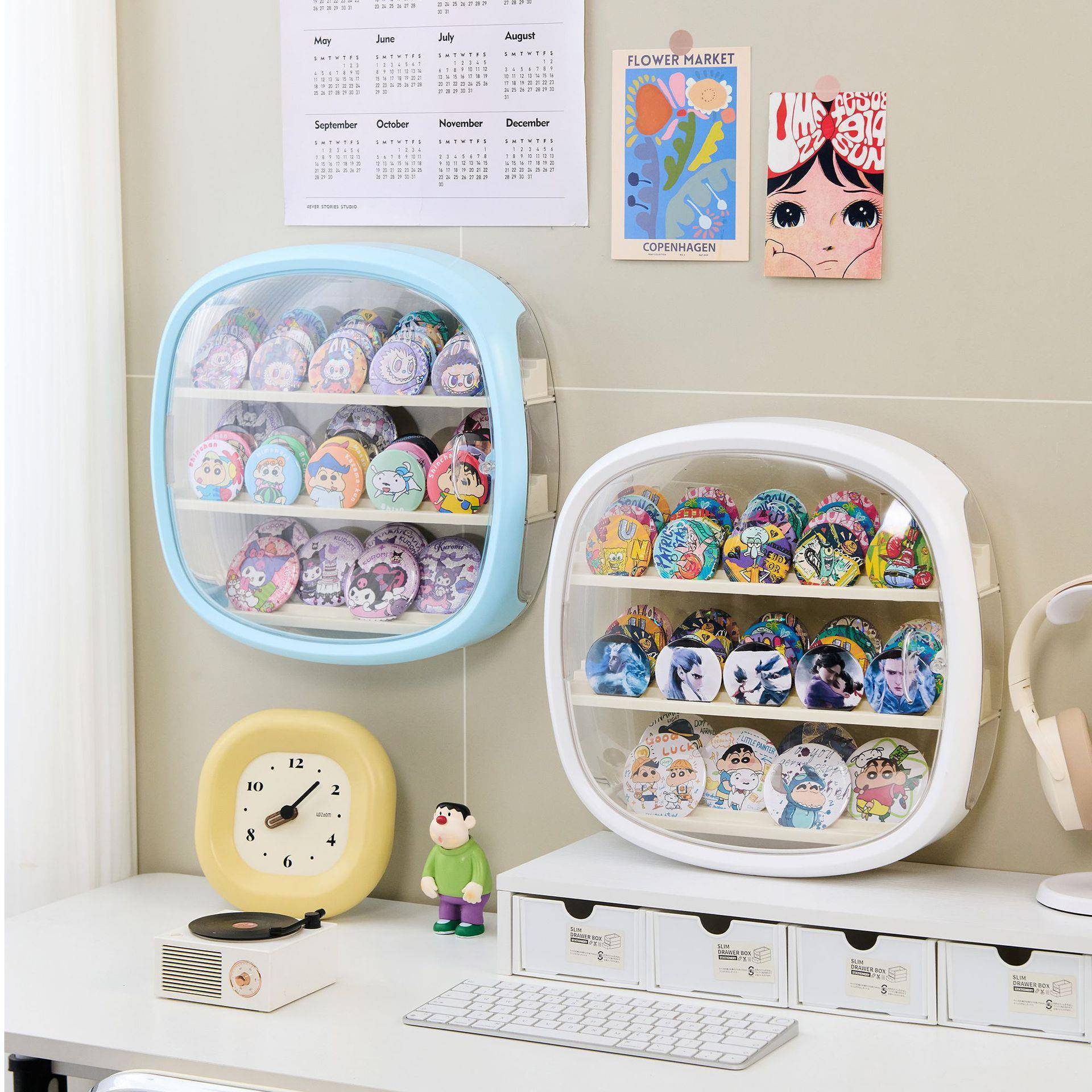 吧唧收盒桌防3001-2面亚克力透明密封展示柜家防用纳潮徽章动漫尘