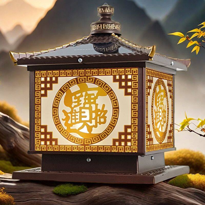 豪华太阳能灯柱头灯立柱灯别墅户外防水智能光控