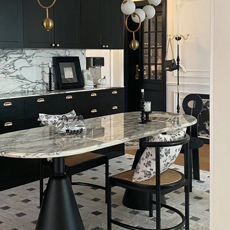法式宝格丽大理石圣m杯餐桌现代简约网红家用高端小户型椭圆形餐