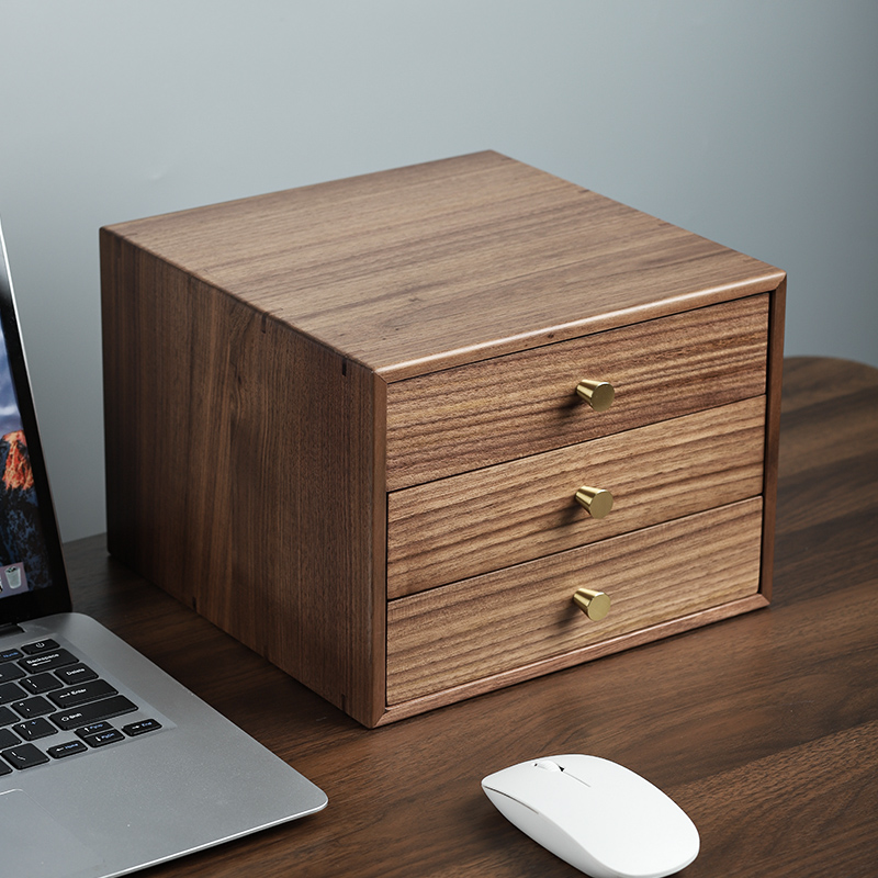 实木质抽屉式桌面收纳盒办公桌复古E木制置物架文件杂物家用储物