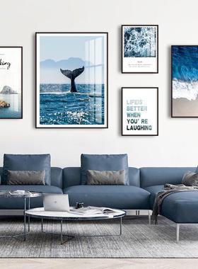 北欧s客厅装饰约画沙发背景墙挂画现代i简大海风景组合ANR清n新壁