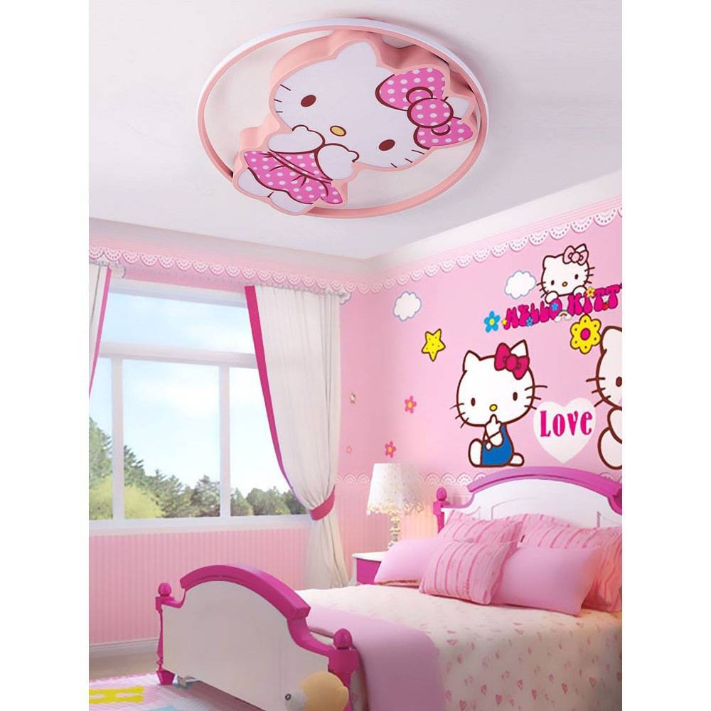 儿童房灯女孩公主房间Kitty猫卧室灯水晶粉色led卡通护眼吸顶灯具