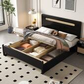 编藤实家木床1单.8m现代SBO简约小户型1.5m用双人法式 色储物黑型