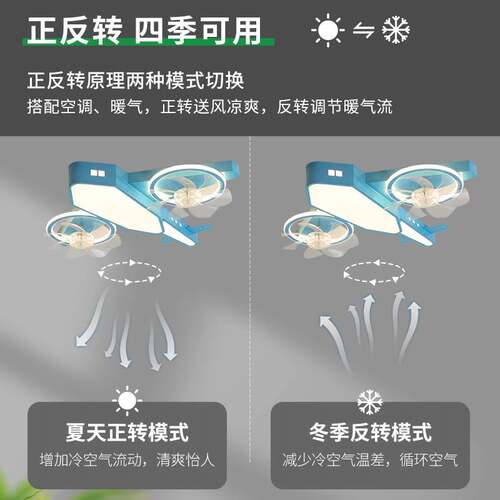 卧室风扇灯飞机灯男孩卧室灯全光谱护眼房间灯风扇灯儿童房灯055L