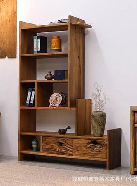 中式老榆视木电柜实木饰客厅博25109宝古架多阁民宿酒店装多层展