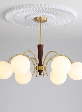 复古胡客色全铜中古卧室灯餐厅木497灯厅吊灯法式大气魔桃豆灯具