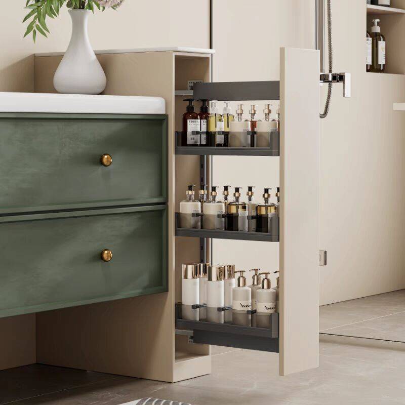 卫生间半墙拉篮侧装抽屉式干湿分离边柜储置物架极窄浴室抽拉柜篮