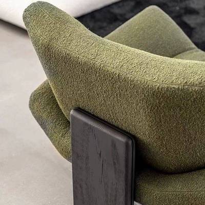 轻奢休闲Emmi埃米皮艺布艺白蜡木沙发椅客厅家用单人实木