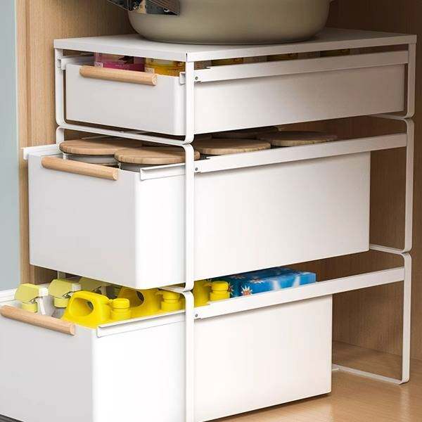 厨房下水槽置物架抽拉式加宽橱柜内抽屉式拉篮双层加深收纳调料架