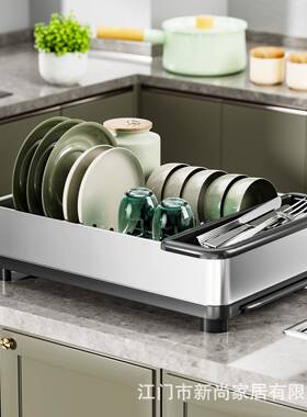 厨房沥水架不OPJ锈钢碗收纳架碟台面抽拉接水盘多功置能餐碗筷具