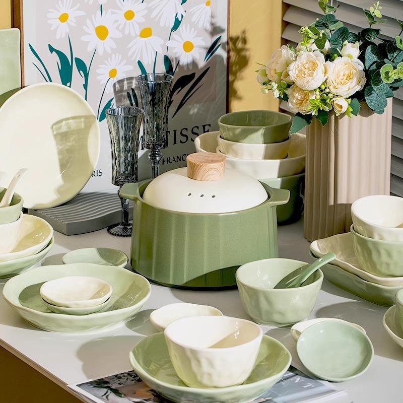 套油风碗碟套装家用2奶025新款现代简约餐饭碗陶瓷Z1204盘子高颜