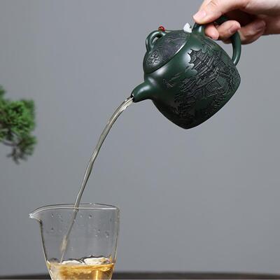 各平台密文发货兴宜紫砂壶手工作原绿泥通身满刻岳ZHIFU-84制阳楼