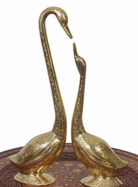 天鹅对雕刻艺品印度摆进口HIM工品居动物铜件家客厅装饰品
