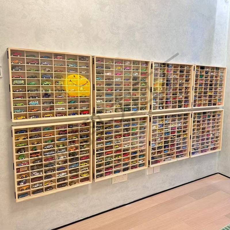 实木多美卡小汽车收纳柜墙上玩具置物架多层车模展示架1:64车收纳