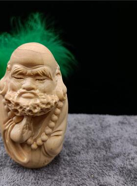 小黄杨木雕居家文玩手把玩XYN天师钟馗件挂刻件达摩车小叶摆件工