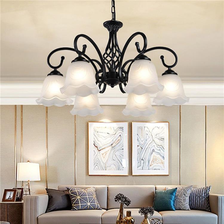 美式铁简吊灯客灯艺花约灯欧式复古枝形吊灯创意卧室灯玻厅璃