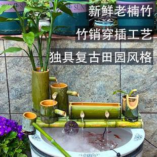 新B自款 竹子水摆环件养鱼过流滤动竹子流水器循ZSB鱼缸过滤器水循