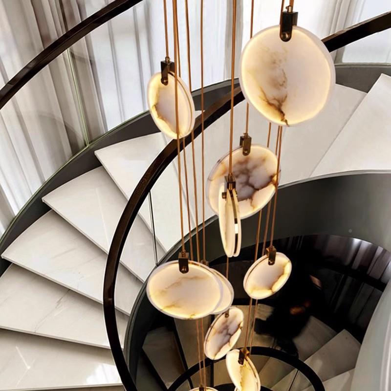 后现高代简约新中式档酒别餐厅墅卧室床头复式楼梯天店然云石吊灯