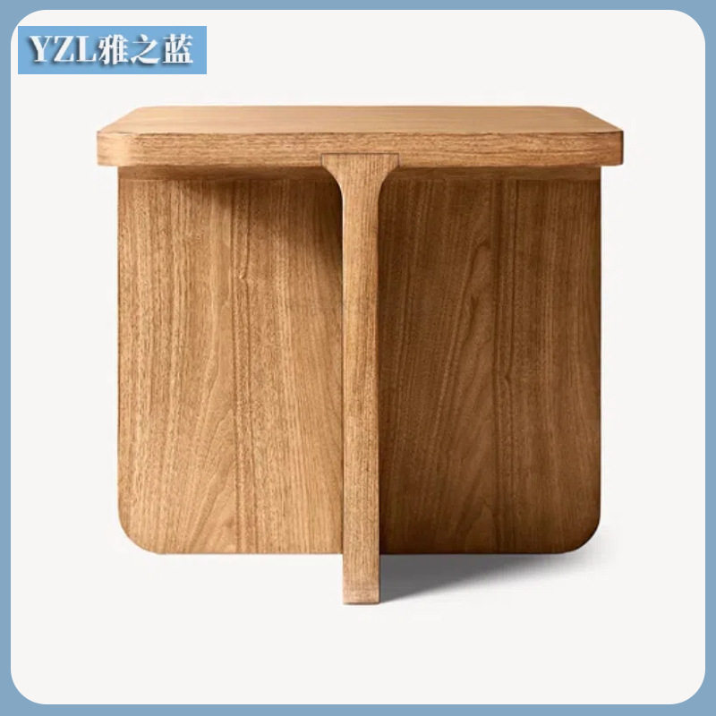 美式乡村沙发边几小茶几复古实木柚木茶几设计师款简约圆形茶几