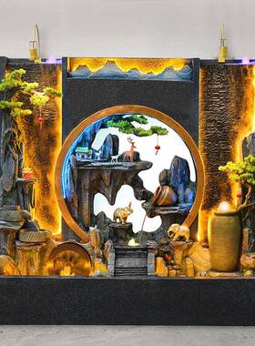 大假山流水泉花园庭墅院VWK户外鱼池水景装别饰水幕墙屏风喷隔断