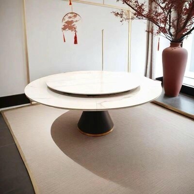 岩板旋转伸缩餐桌带转盘可变大圆桌现代简约小户型变形餐桌定制