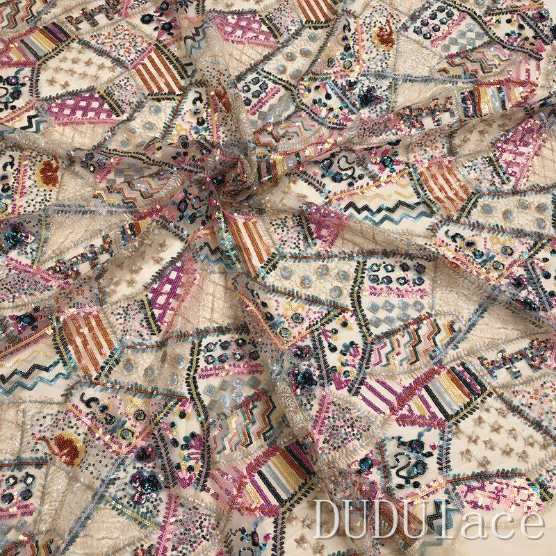 亮片混纺刺绣网纱面料定制几何民族风图案服装提花水溶蕾丝布料,居家布艺,海绵垫/布料/面料/手工diy,淘宝优惠券,粉丝福利购,淘宝优惠卷