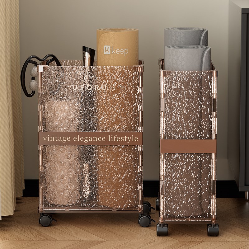 收纳筐客厅小推车带轮瑜伽垫缝隙脏衣篓毛绒玩具收纳筒健身器材篮