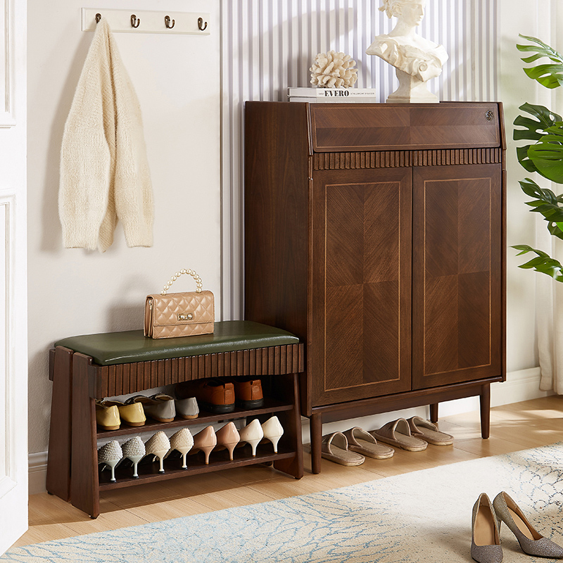 换鞋凳家用门口可坐入户穿鞋凳进门实木鞋架网红软包坐垫收纳凳子