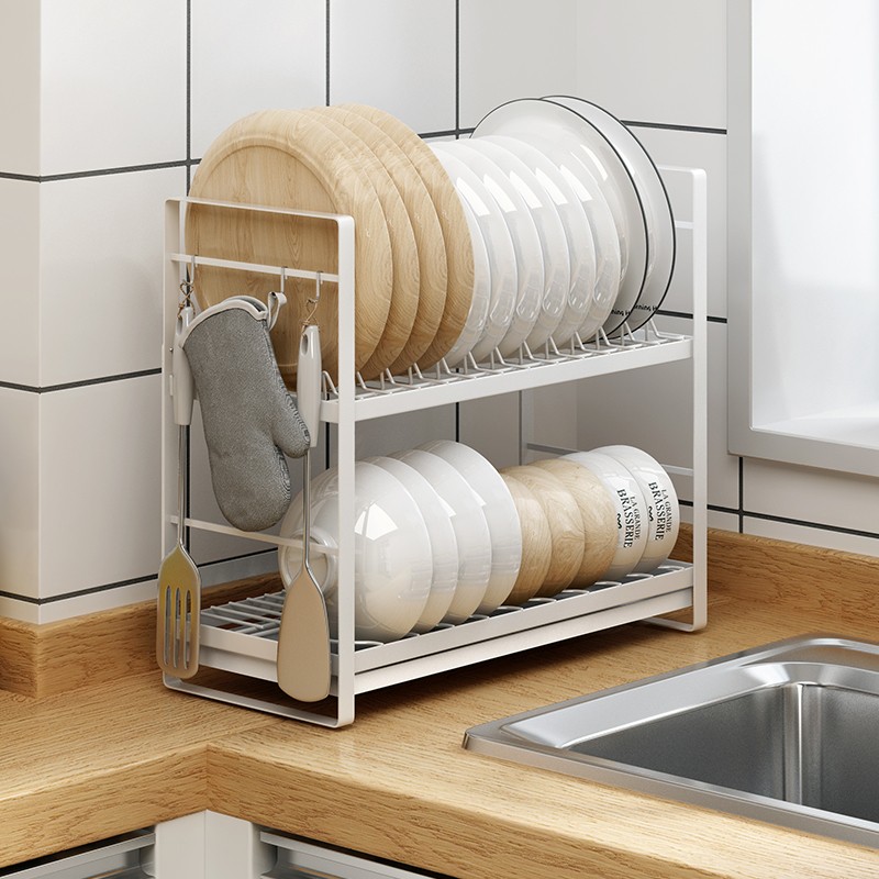 森花 窄边双层碗盘架 厨房台面窗台洗碗池收纳置物放碗碟餐具沥水