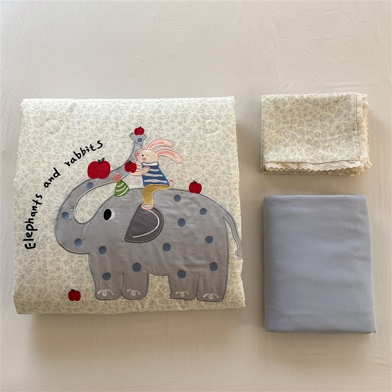 100%全棉双层纱夏凉被四件套卡通贴布绣纯棉花边空调被双人薄被