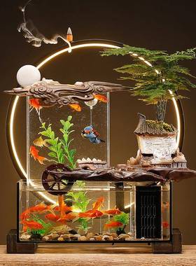 流生财中型玻璃YGH鱼缸客厅桌面水水创意家小用造景循环族箱乔迁
