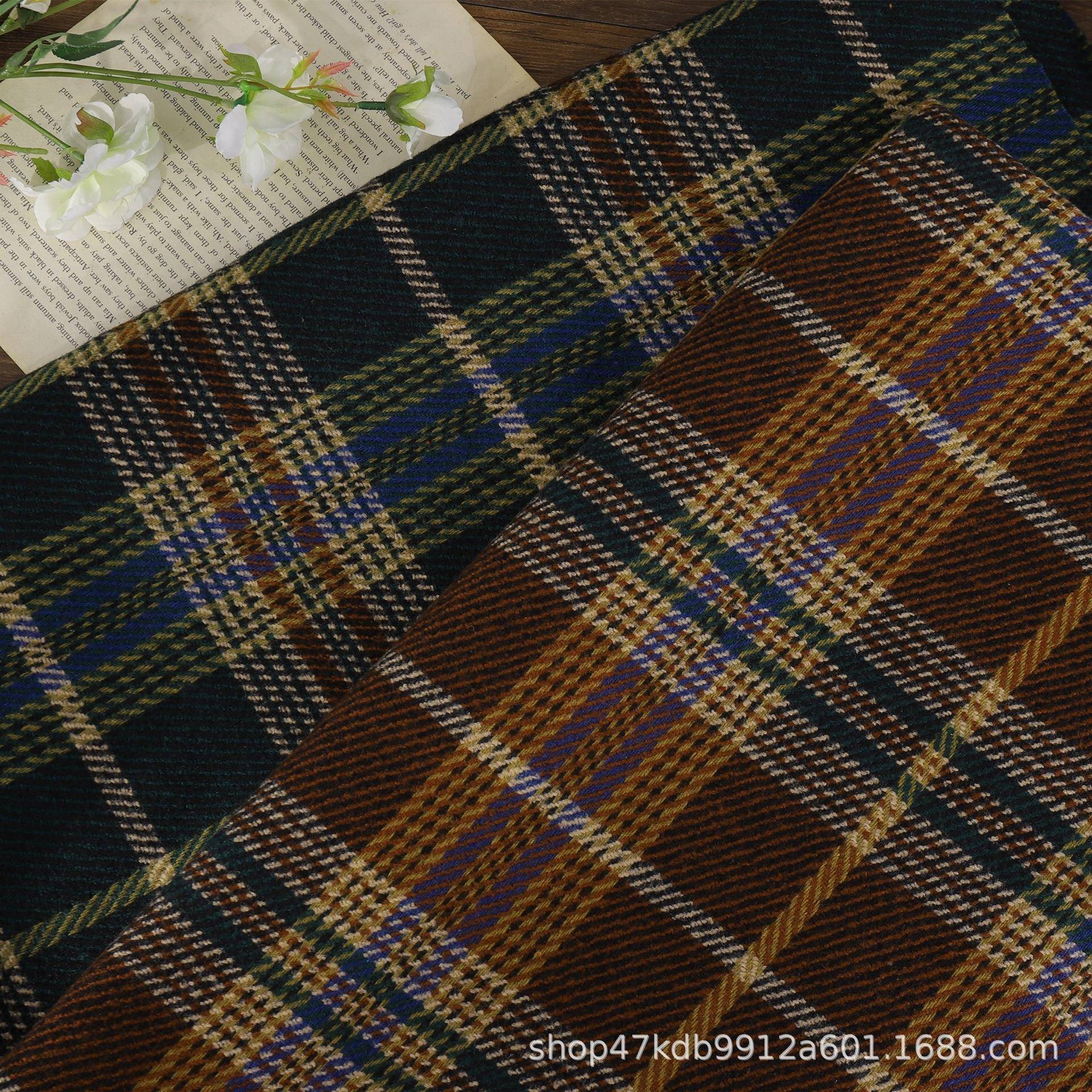 服秋i冬加厚软格子布毛呢复古色大格子外柔套dy装CCG面料