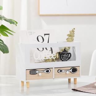 复古木抽质桌面小收纳纳柜屉式 分格收盒办用公笔871筒品餐具储物