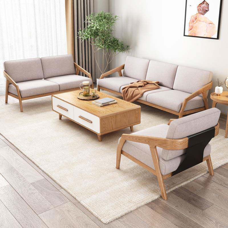 东海明珠北欧实木布艺沙发约客简木厅小户型双三人原整装组08沙发