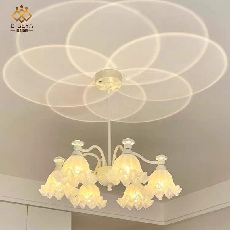法式光影奶油风餐498厅吊灯花朵网红氛围玻璃客厅创意灯房卧书室