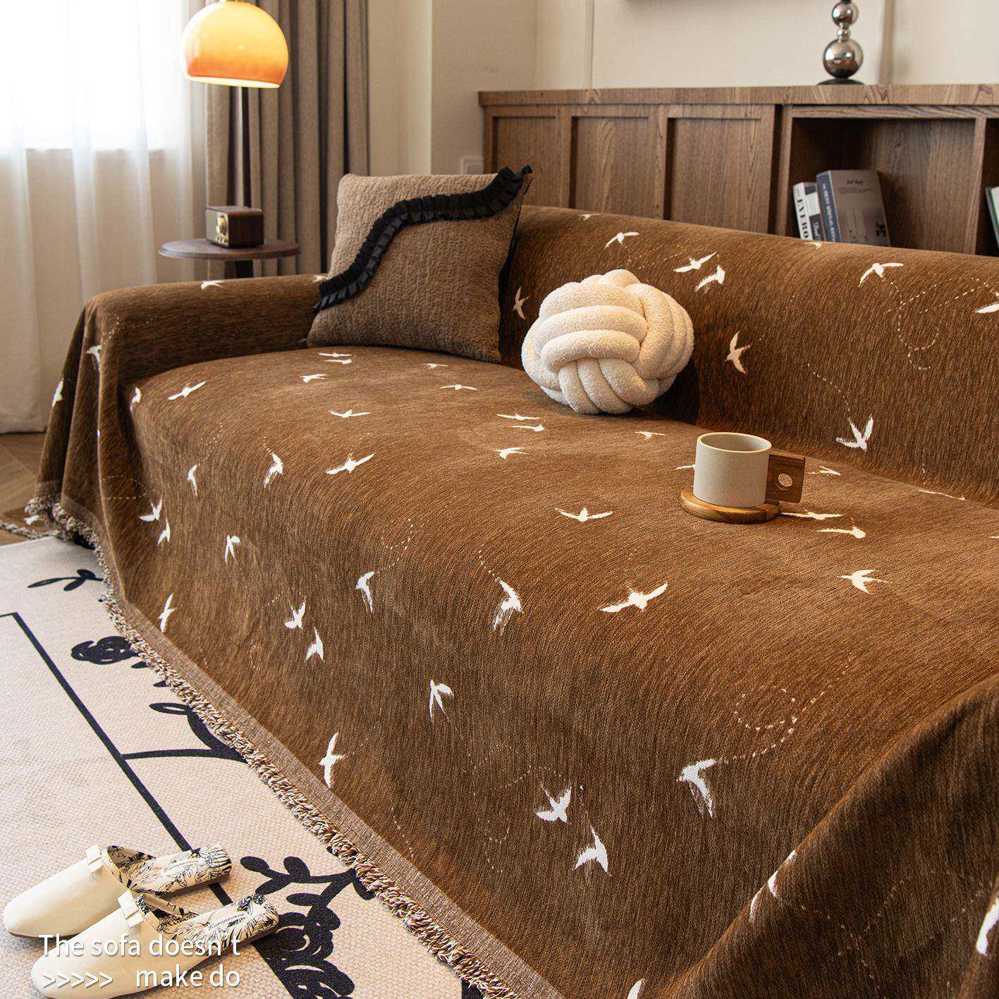 雪尔沙发盖布候鸟北归中古风沙发巾一整抓张盖毯防猫四季通用全全