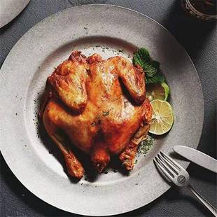 美餐厅做旧甜磨砂银复古304不锈钢EIN盘子点圆形平式 盘盘餐盘