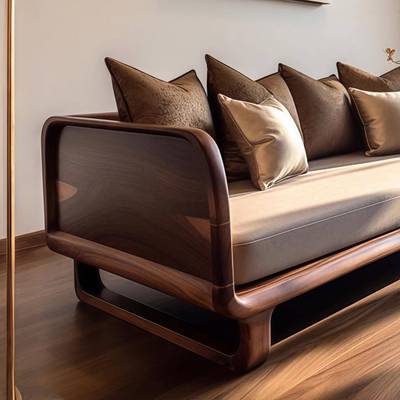 新中式发实木沙罗床两用黑胡木家用客汉厅禅意床榻茶室桃书HFM房