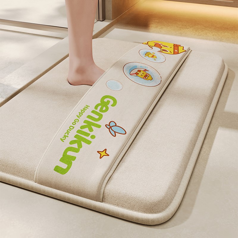 元气小黄鸭加厚记忆海绵卫生间地垫绑带吸水N擦脚地毯浴室防滑垫